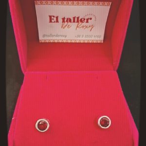 AROS DE PLATA 950 ENGASTE 2 CIRCONES ROJOS